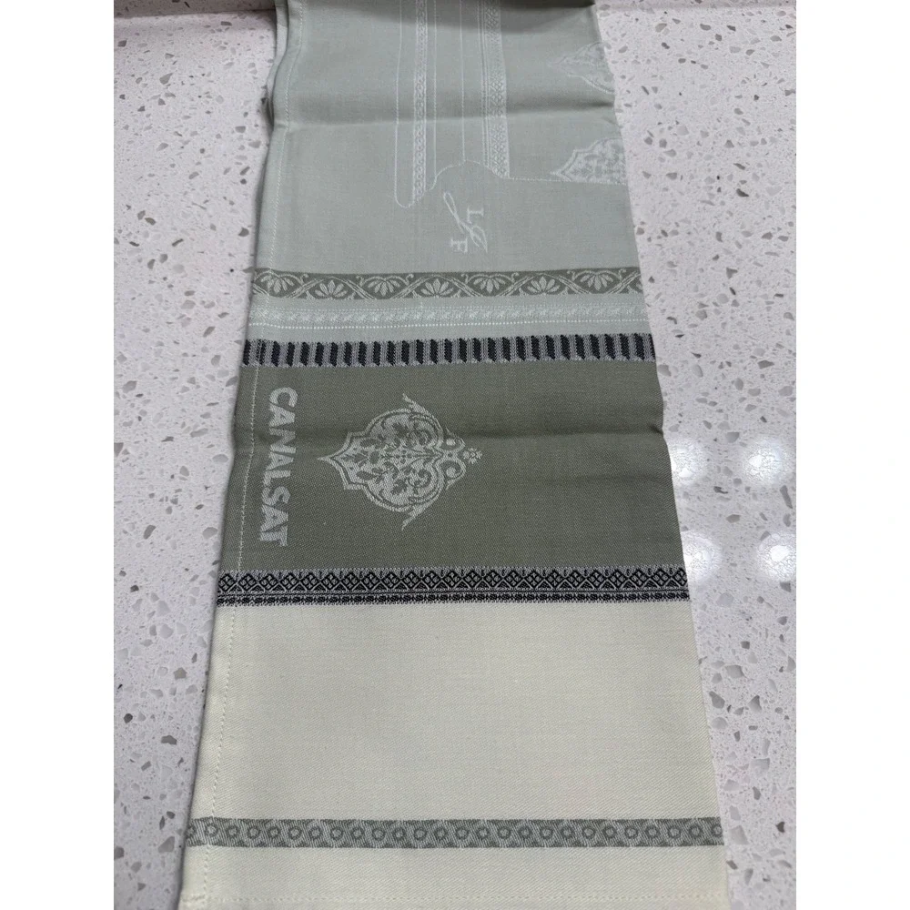 Le Jacquard Francais NEW Tea Towel Perle Cotton Damask Celery Green/Grey 31x24